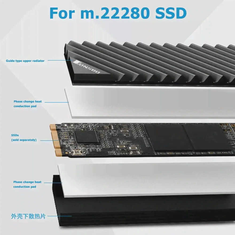 Радиатор Jonsbo M2-3 SSD NVMe, радиатор M2 2280 SSD, алюминиевый радиатор жесткого диска с термопрокладкой для SSD M.2, настольного ПК (art.: 3a3a1b99f69)