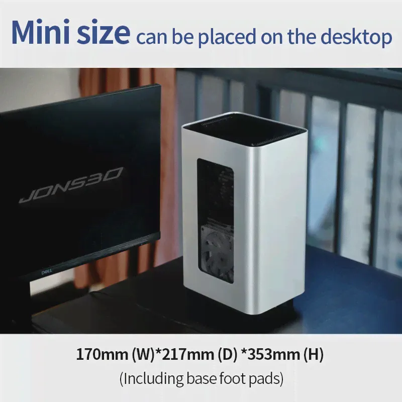 Алюминиевый мини-шасси JONSBO V11 ITX, выдвижная конструкция, двусторонняя вентиляция, вертикальное и горизонтальное размещение с 14 см вентилятором (art.: 3920c1ef5c67d)-2